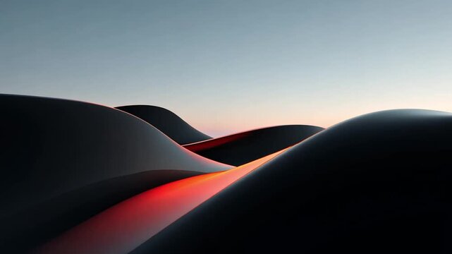 Smooth Curved Surfaces with Red Highlights Against Soft Sunset Sky
