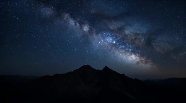 Milky Way rising majestically over the silhouette of a dark mountain range