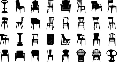 Modern and Classic Chair Silhouette Set - Furniture Collection for Interior Design Vector