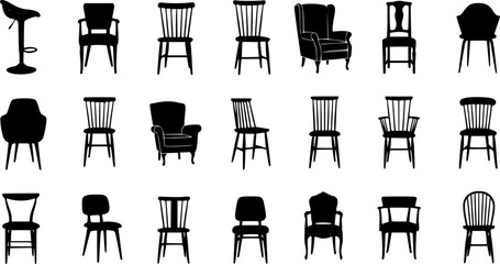 Modern and Classic Chair Silhouette Set - Furniture Collection for Interior Design Vector