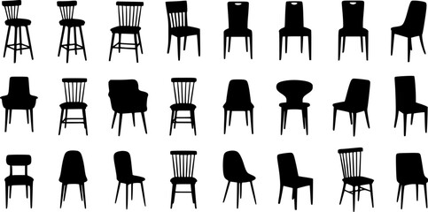 Modern and Classic Chair Silhouette Set - Furniture Collection for Interior Design Vector