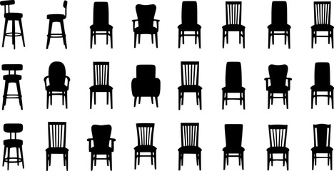Modern and Classic Chair Silhouette Set - Furniture Collection for Interior Design Vector