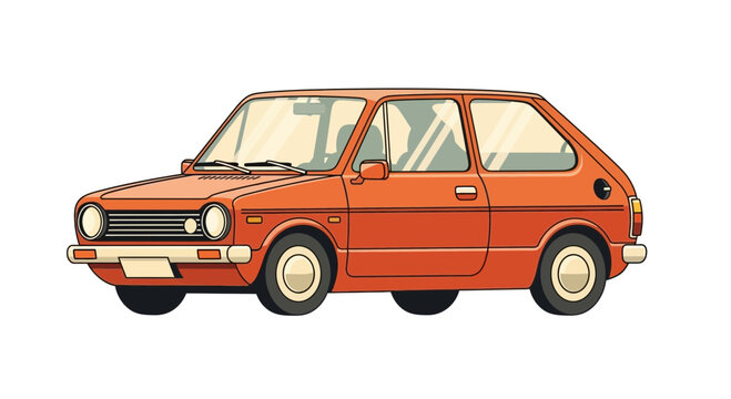 Retro orange hatchback car illustration
