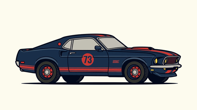 Vintage Ford Mustang Boss 302 car illustration