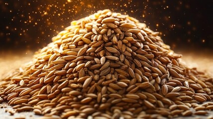 Obraz premium pile of golden cereal grains in warm glowing light, evoking abundance and rustic warmth