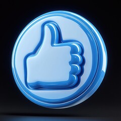 Obraz premium glossy blue 3d thumbs up button floating on dark background conveying approval and positive affirmation