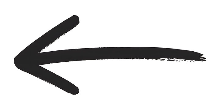 Modern Black Hand-Drawn Left Arrow with Brush Stroke Texture, Ideal for Website UI and Directional Cues