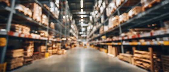 Warehouse interior with shelves of goods