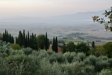 Obraz premium Autumn Sunrise Landscape Near Pienza, Tuscany