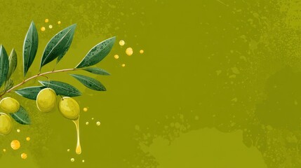 Olive branch with olives and oil dripping
