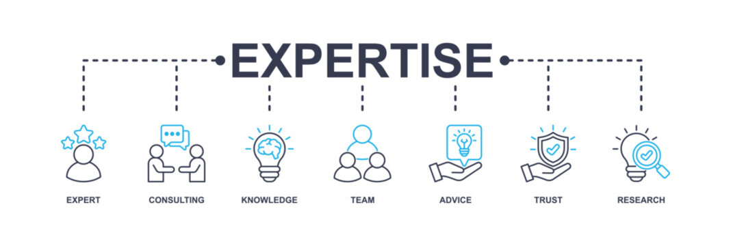 Expertise banner web icon vector illustration concept representing of high-level knowledge and experience with an icon of expert, consulting, knowledge, team, advice, trust, and research