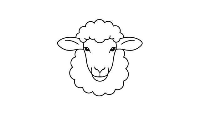 Minimalist line art drawing of a sheep's head, facing forward, with its woolly texture indicated by a simple outline, on a white background.