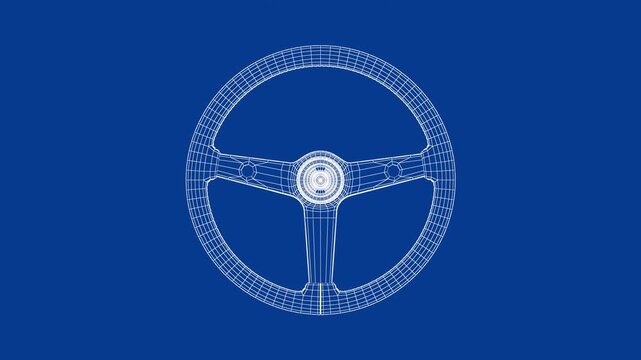 3D wire-frame model of a vintage car steering wheel