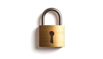 Fototapeta premium A close-up studio shot of a shiny, golden padlock on a white background
