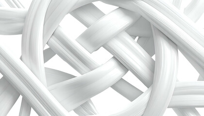 Close-up of intertwined white strands, creating a woven, geometric pattern