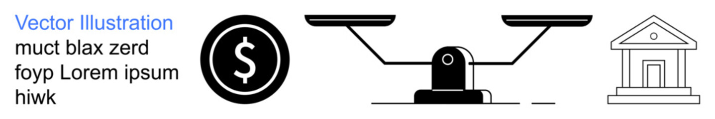 Obraz premium Finance, justice, balance, decision-making, monetary policy, legal concepts. A dollar symbol, balance scale and courthouse icon . Finance and justice conceptual
