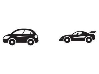 Fototapeta premium Black car silhouettes of a family sedan and a sports car isolated on white background