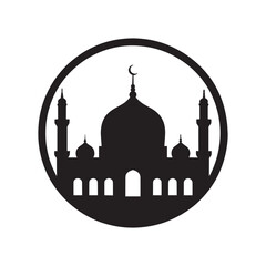Circular silhouette of a mosque with domes minarets and crescent moon isolated © SujitChandra