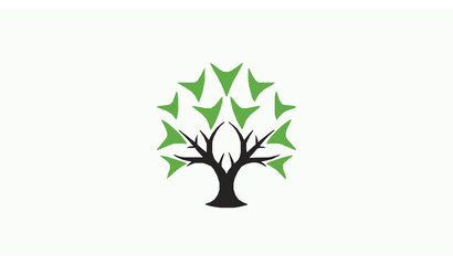 Obraz premium Community tree logo with people silhouettes vector design