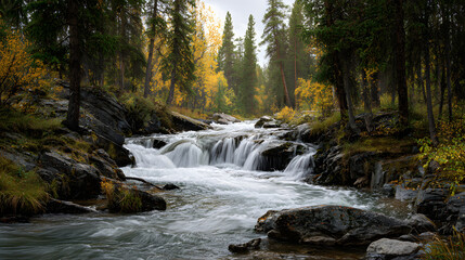 Fototapeta premium Forest stream with small waterfall