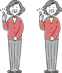 グッドサインをするシニア女性　全身　ベクター