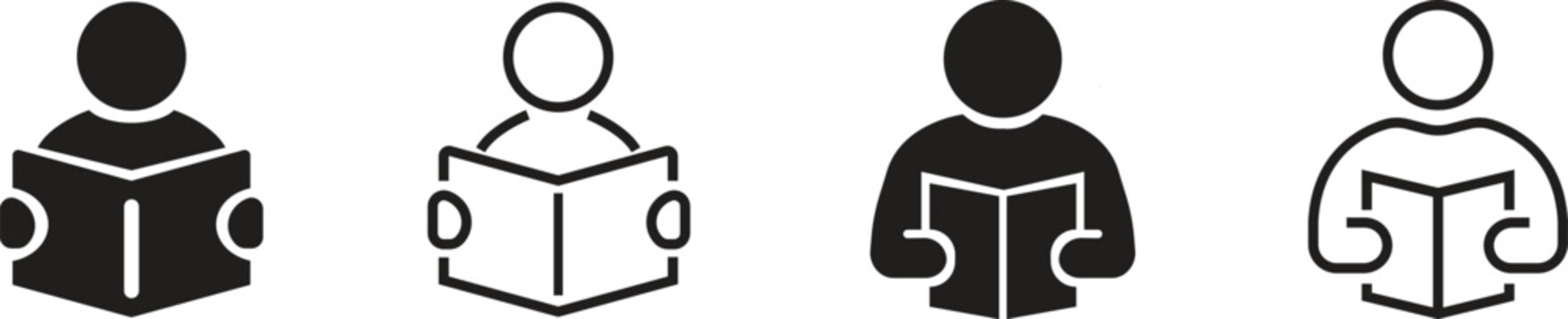 Reading book icon set. Reader, education, learning, learn. Read book symbol on white background - stock vector.