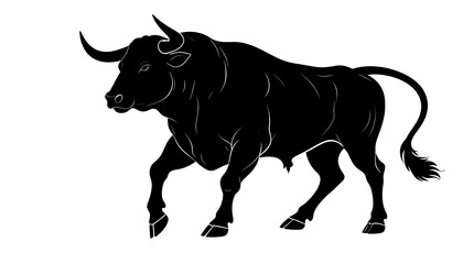 Obraz premium Powerful Black Bull Silhouette - Strength and Determination in Motion.