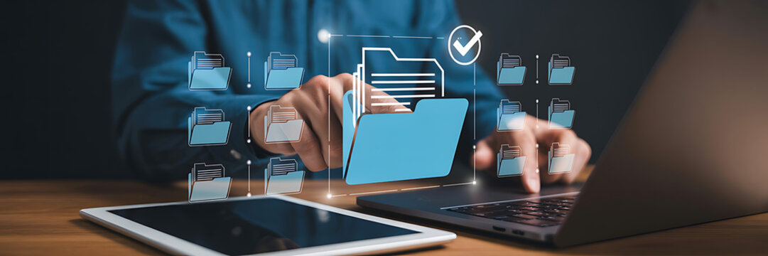 Business Professional Managing Electronic Files and Folders via Digital Document Management System