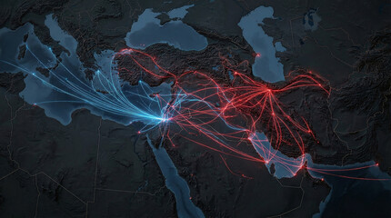 Fototapeta premium Global connections and travel routes across Middle East and Europe