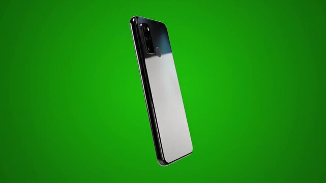 Modern smartphone floating against green backdrop for digital display