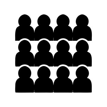 Black Silhouette of Multiple People arranged in a Group Formation on white
