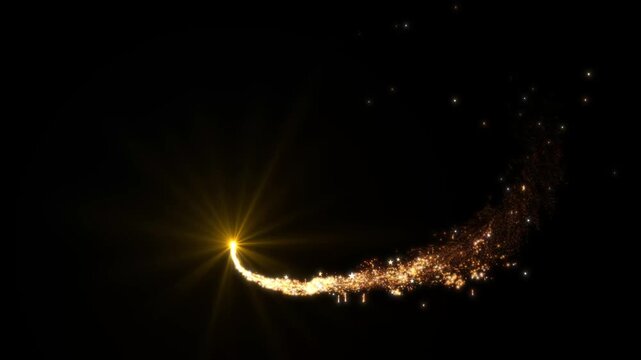 Magic Pixie Dust Glitter Trail Transition with Fast Twinkling Star Lines, Shining Sparkle Burst and Glowing Particle Path on Black Screen Background, Elegant Logo Title Reveal Animation. 4k