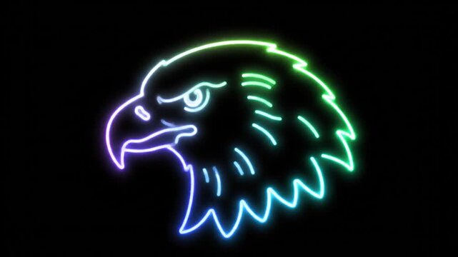 Neon eagle head silhouette graphic on black background advertising concept