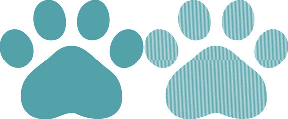 Fototapeta premium Two teal paw prints one solid one striped animal 13