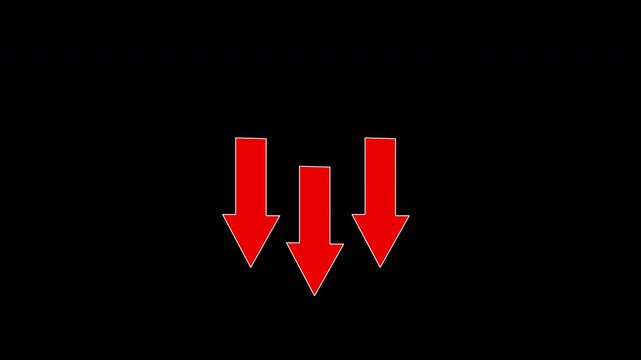 Three Red Down Arrows on Black Background &ndash; Decrease or Download Direction Icon