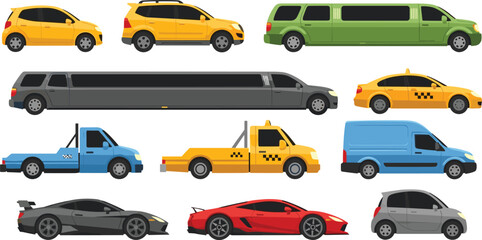 Naklejka premium White Car Vector Template Collection with Multiple Views Including Front Rear Side and Top Angles for Professional Car Wrap Design and Technical Blueprints