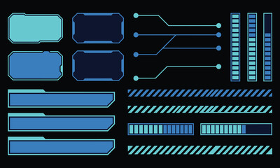 Blue futuristic HUD UI progress bars and elements set