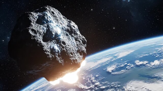 Massive asteroid colliding with planet earth