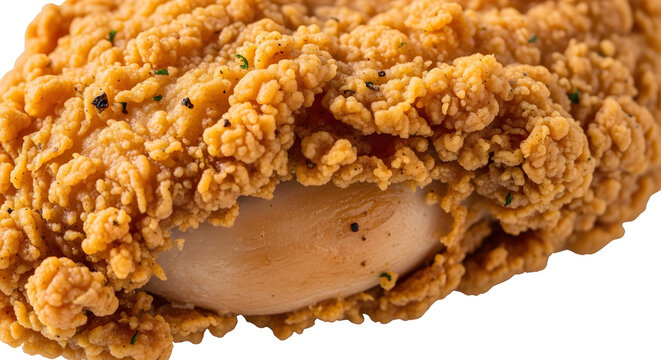 Close up of juicy chicken inside crispy coating