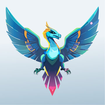 3D esports logo of a Microraptor with four glowing wings, mystical sci-fi colors 