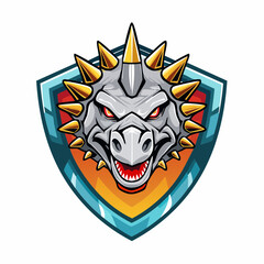 Obraz premium 3D vector esports logo of an armored Ankylosaurus with glowing spikes, heavy shield