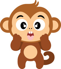 Fototapeta premium Adorable Little Brown Monkey Surprised With Hands On Face