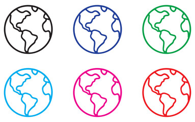 Fototapeta premium earth globe and world map icon set, colorful outline symbols