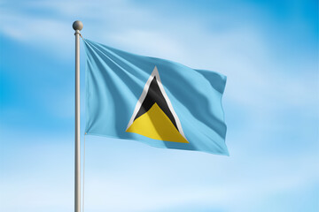 Saint Lucia National Flag Waving In Wind