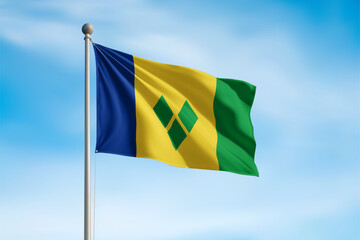 Saint Vincent and the Grenadines National Flag Waving In Wind