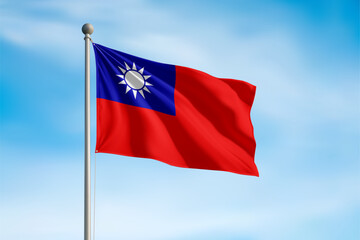 Obraz premium Taiwan National Flag Waving In Wind