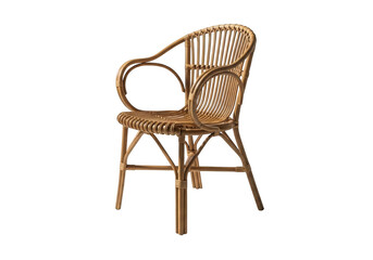 Fototapeta premium Wicker armchair with curved back and armrests made of natural rattan isolated on transparent background