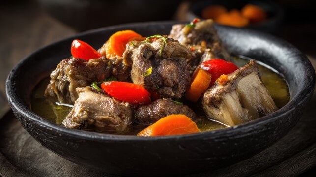 Hearty Sop Buntut Oxtail Soup served in a rustic bowl with carrots and tomatoes
