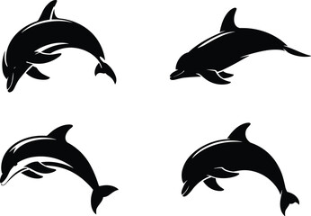 Obraz premium Jumping Dolphin Silhouette Logo Collection with Marine Ocean Animal Icons for Wildlife Branding Vector Illustration EPS