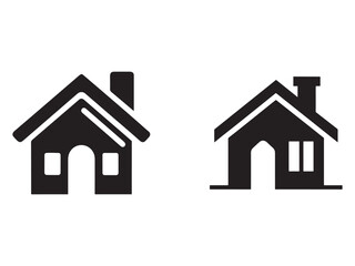 Fototapeta premium Simple black house icons with chimneys and windows on white background